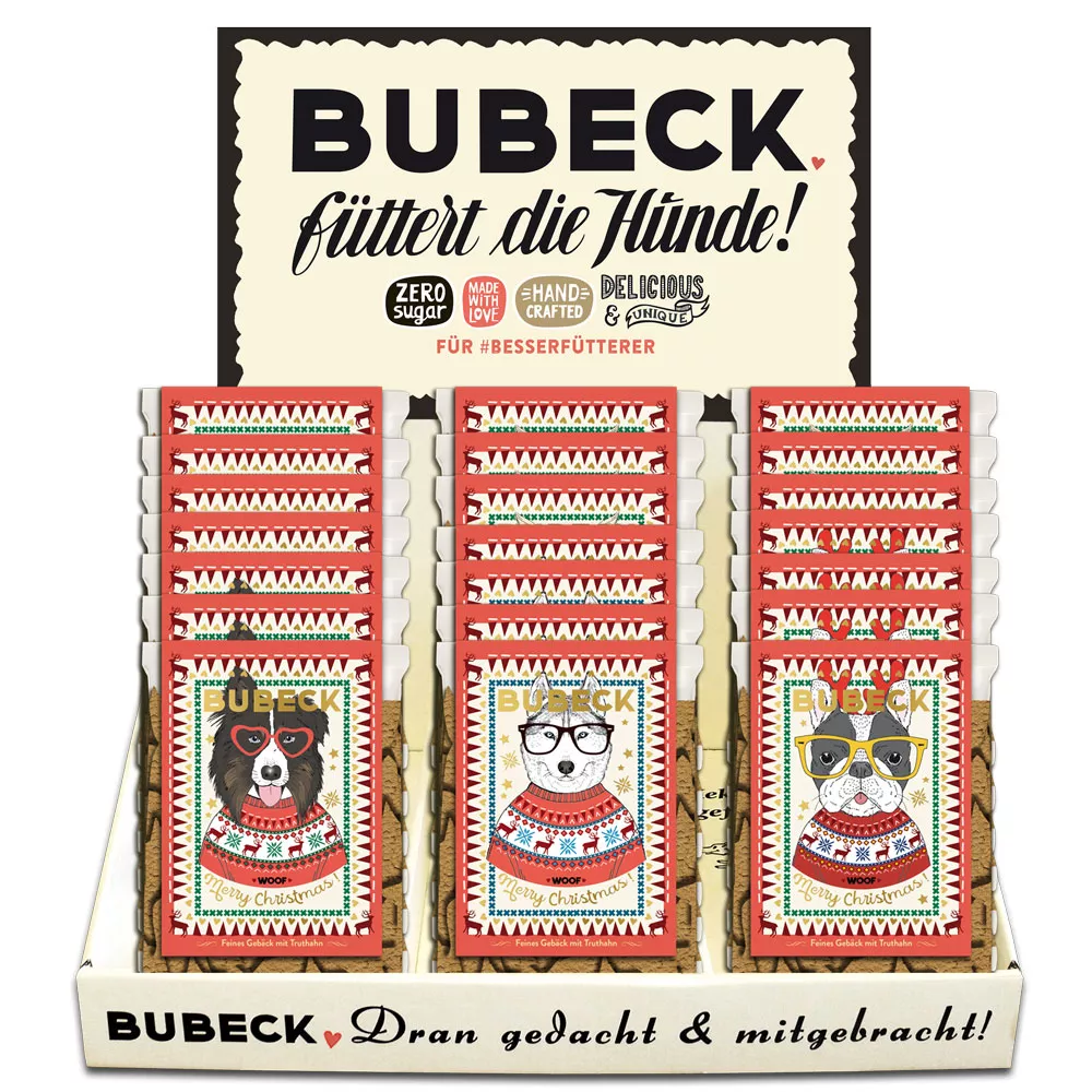 Bubeck Hundekuchenverpackung 210g Bubeck Weihnachtskekse - 21 Stueck Display Bubeck Hundekuchenverpackung 210g Bubeck Weihnachtskekse - 21 Stueck Display