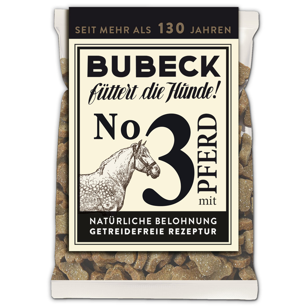 Bubeck Hundekuchenverpackung 210g No.3 mit Pferdefleisch Knochenform Leckerlie No. 3 mit Pferd 210g | getreidefreie Hundekuchen