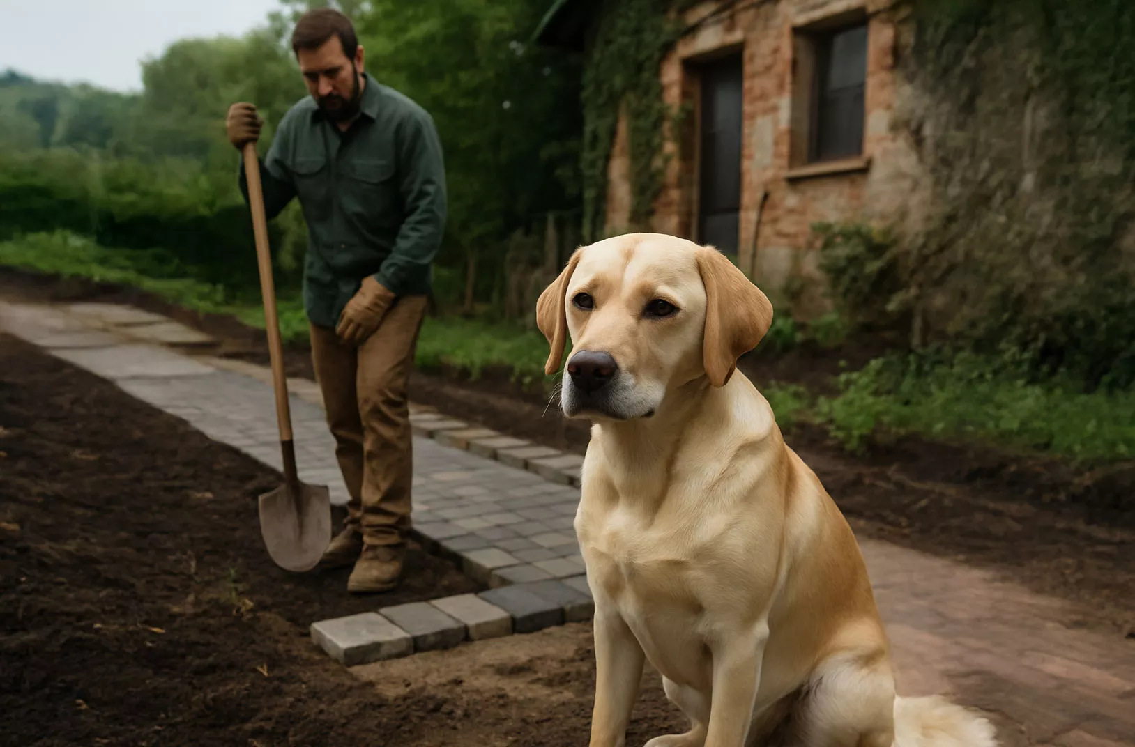 Labrador-und-Grtner-auf-Baustelle