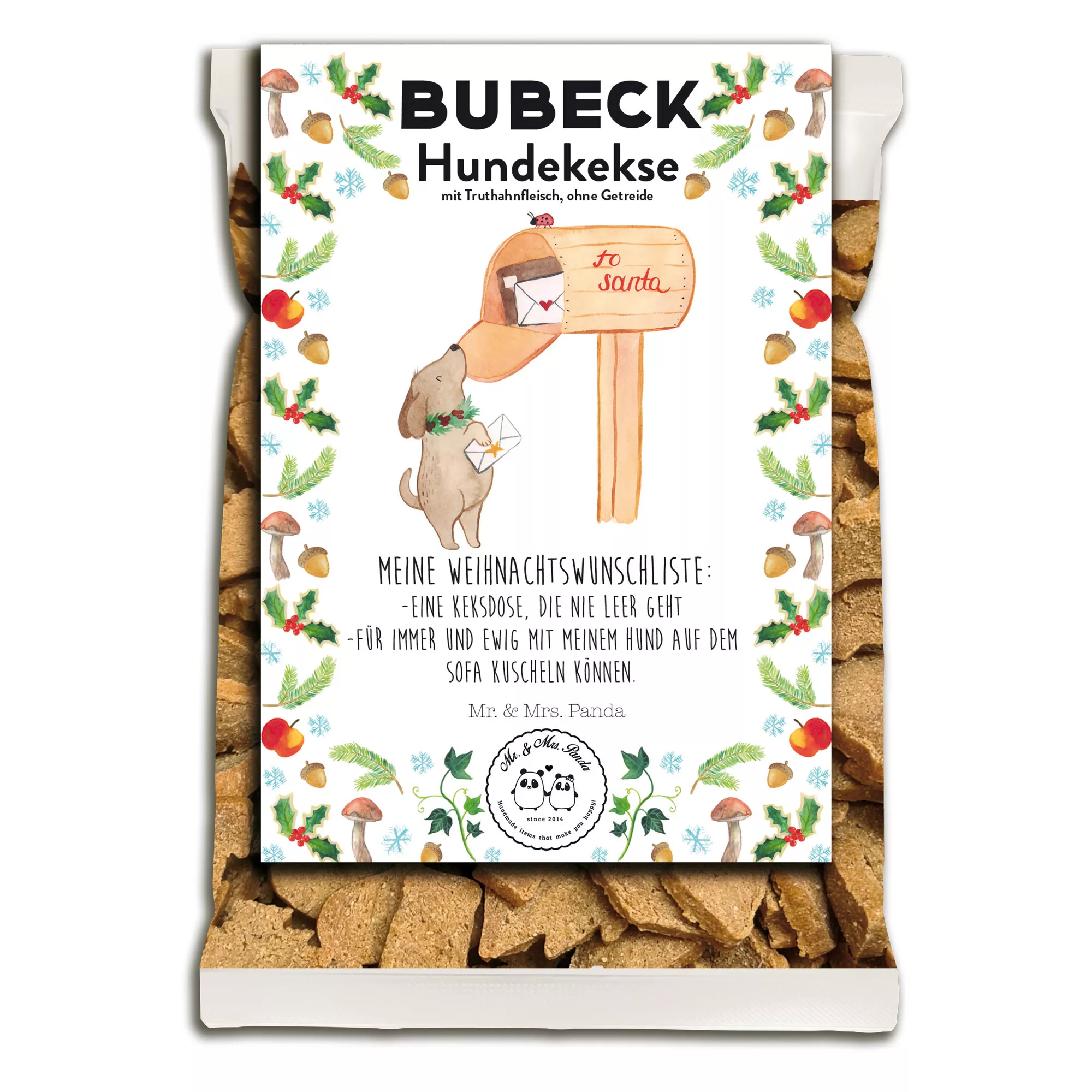 Bubeck Hundekuchenverpackung 210g Mr&Mrs Panda Weihnachten - Motiv: Wunschliste