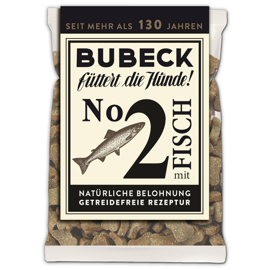 Bubeck Hundekuchenverpackung 210g No.2 mit Fischfleisch Knochenform Leckerlie No. 2 mit Fisch 210g | getreidefreie Hundekuchen