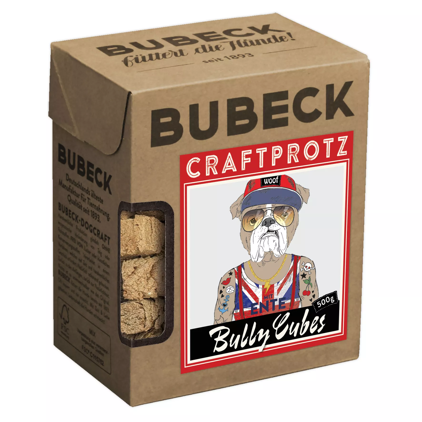 Craftprotz Bully Cubes mit Ente 4 x 500g | Hundekuchen