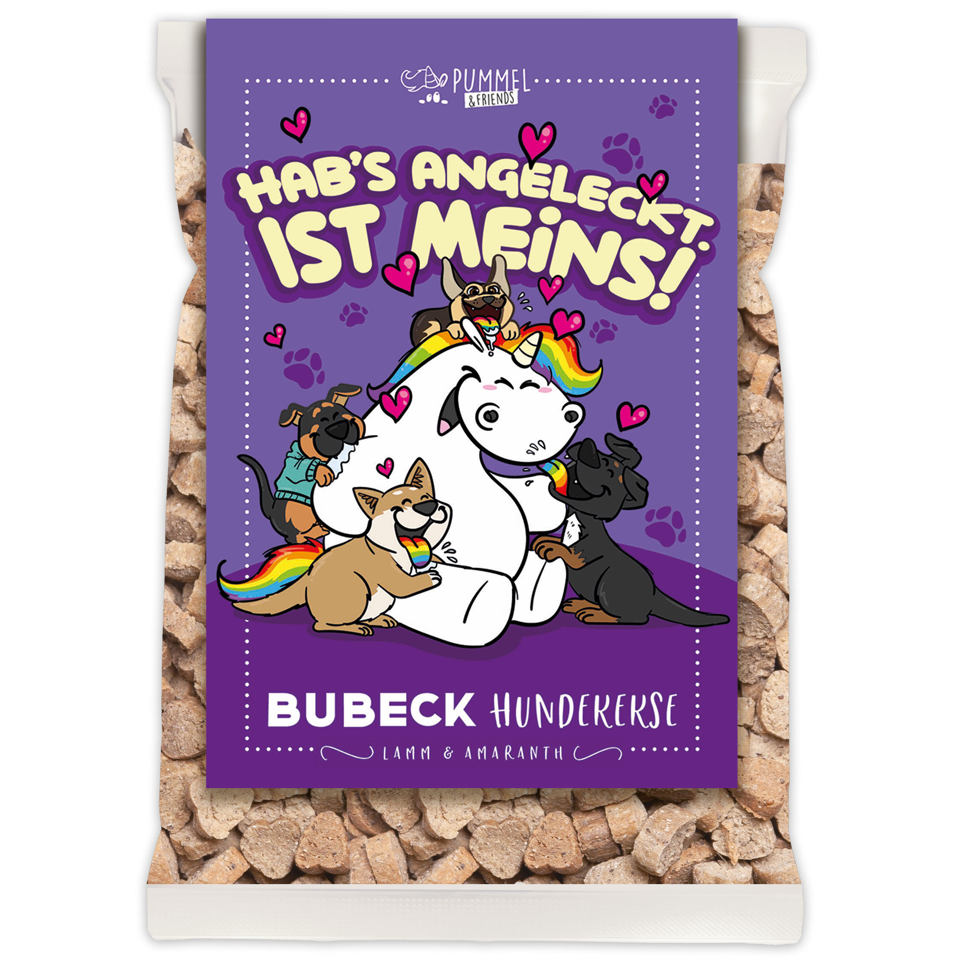 Bubeck Hundekuchenverpackung 210g Pummeleinhorn Kleine Herzen Form Motiv 37 Meins