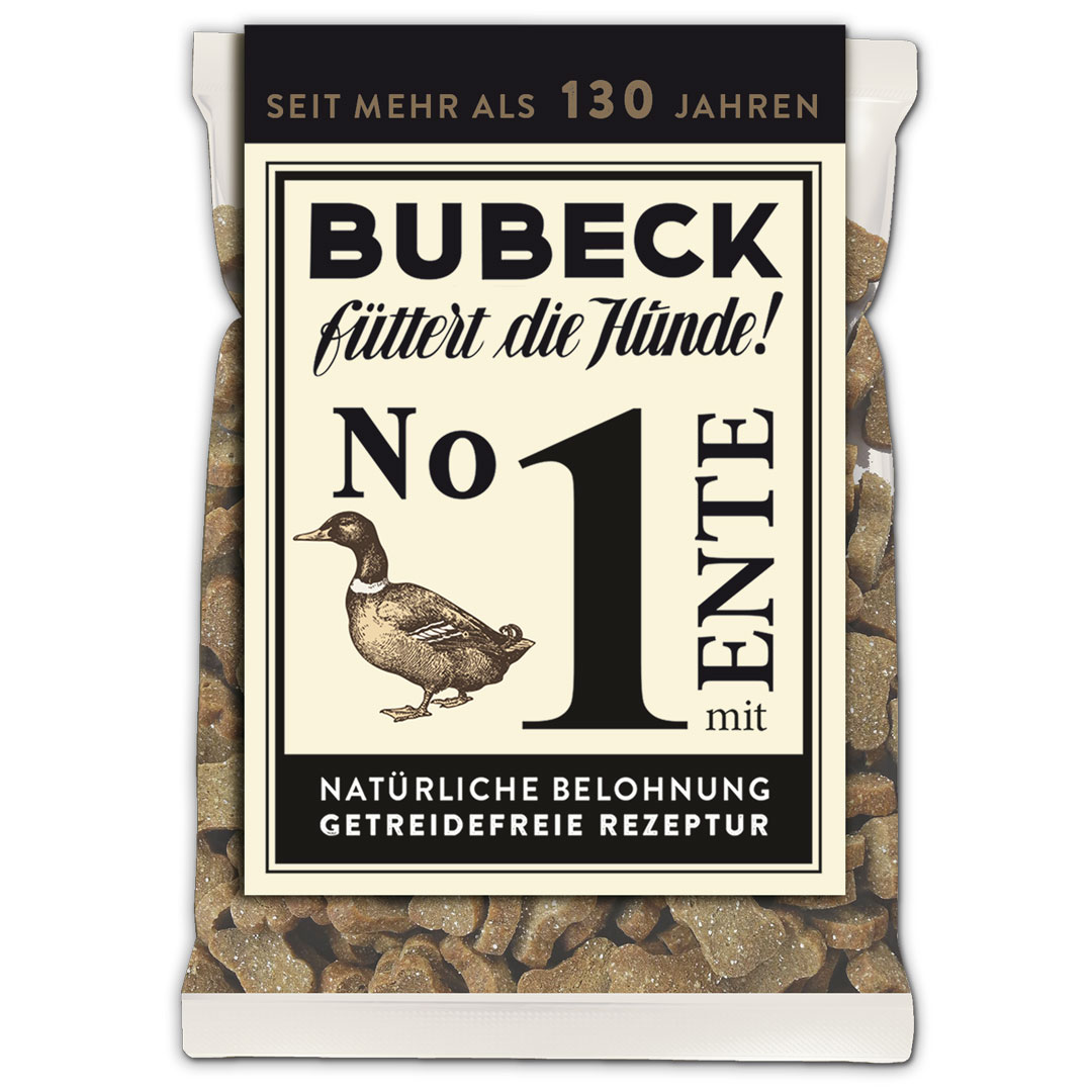 Bubeck Hundekuchenverpackung 210g No.1 mit Entenfleisch Knochenform Leckerlie No. 1 mit Ente 210g | getreidefreie Hundekuchen