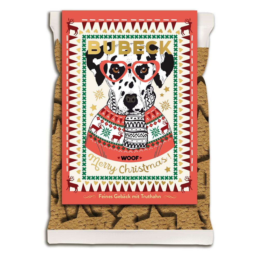 Bubeck Hundekuchenverpackung 210g Bubeck Weihnachtskekse - Motiv: Dalmatiner