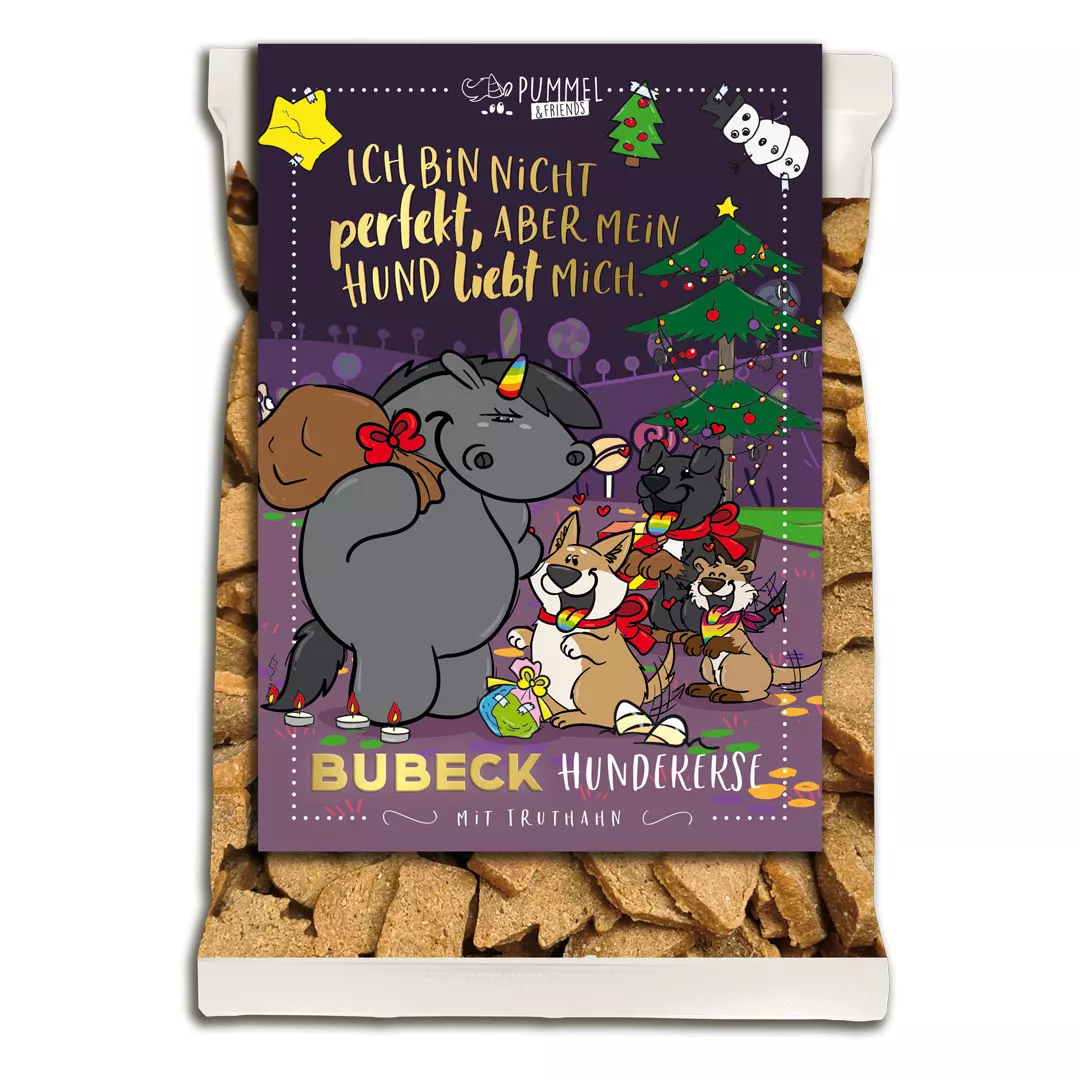 Bubeck Hundekuchenverpackung 210g Pummeleinhorn Weihnachten Motiv 32