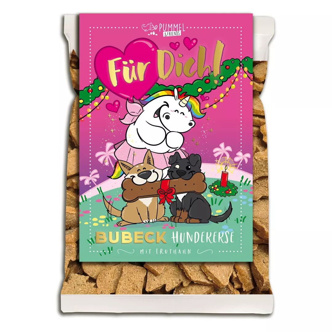 Bubeck Hundekuchenverpackung 210g Pummeleinhorn Weihnachten Motiv 33